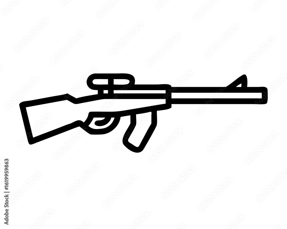 Stylized silhouette of a modern assault rifle with scope Stylized silhouette of a modern assault rifle with scope