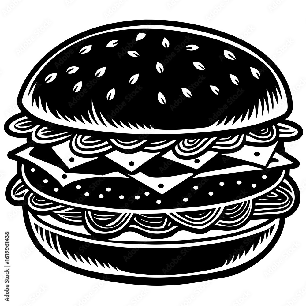 Stylized Black and White Burger Illustration 1. Stylized Black and White Burger Illustration 1.