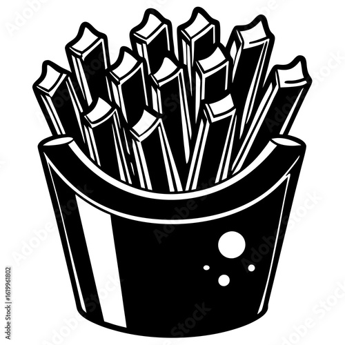 Stylized Black and White French Fries Illustration.