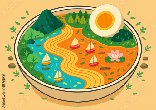 Surreal vector illustration of nature in a bowl