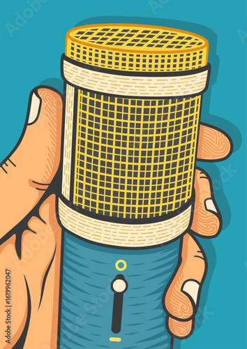 vector illustration of a microphone in close up view