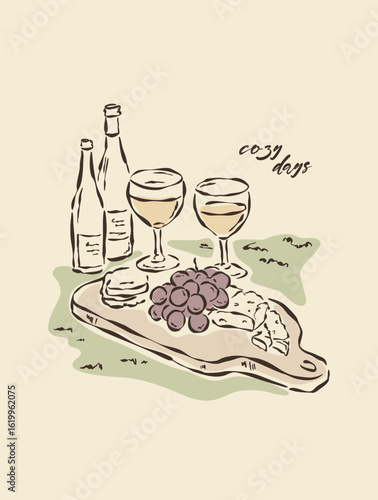 La Dolce Vita illustration with an aesthetic quote. Vacation sketch style drawing.