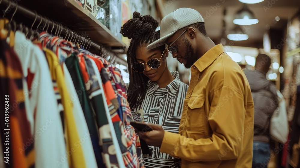 Fototapeta premium Couple browsing clothes at a boutique store