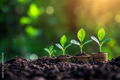 Growing Seedlings on Coins Financial Growth Concept