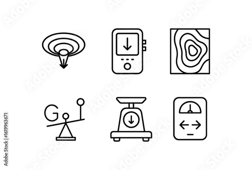 straight perfect stroke icon mono icons style isolated gravity well diag gravity acceleration sensor gravity anomaly map gravity constant measurement device gravity platform scale gravity