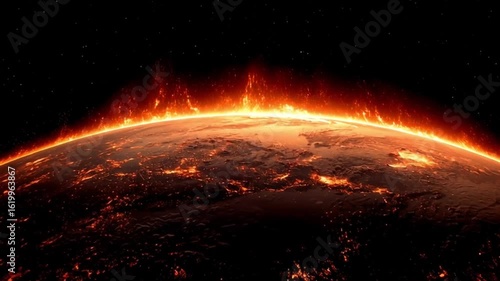 Burning horizon of planet Earth seen from space, loop video