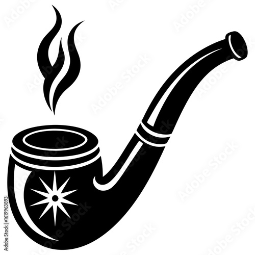Stylized Black Smoking Pipe with Flames.