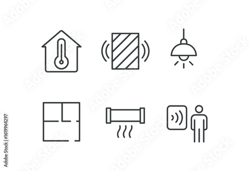 straight perfect stroke icon mono icons style isolated room temperature sensor room acoustic panel room ing system room lay plan room ventilation duct room occupancy detector