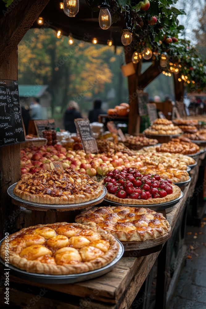 Fototapeta premium Pies displayed at market.