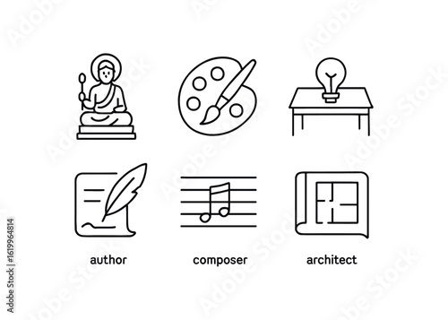 straight perfect stroke icon mono icons style isolated creator deity creator artist palette creator inventor desk creator au quill creator composer staff creator architect print