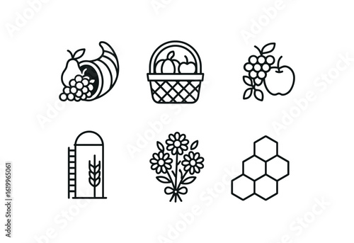 straight perfect stroke icon mono icons style isolated abundance cornucopia horn abundance harvest basket abundance fit cluster abundance grain silo abundance floral bouquet abundance
