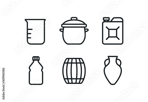 straight perfect stroke icon mono icons style isolated vessel glass beaker vessel ceic pot vessel canister vessel plastic flask vessel wooden barrel vessel clay amphora