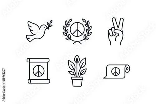 straight perfect stroke icon mono icons style isolated peace dove symbol peace olive branch wreath peace sture peace treaty scroll peace lily plant peace meditation mat