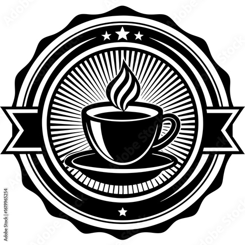 Vintage Coffee Cup Emblem with Steam.