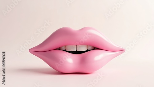 A glossy pink lips and teeth.