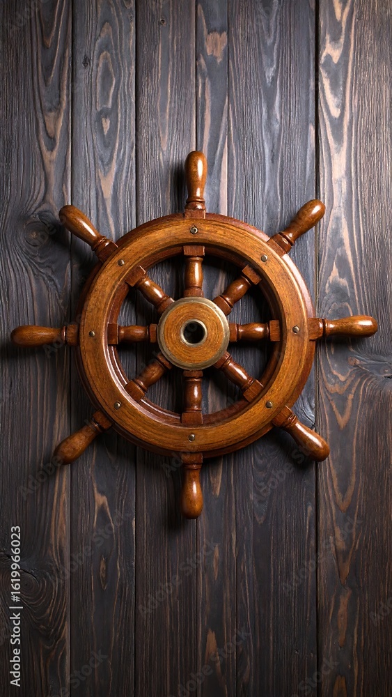 Fototapeta premium Nautical wooden ship wheel