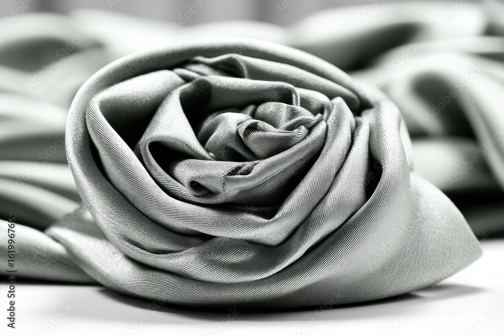 Obraz premium Folded, silver-gray silk fabric forming a rose-like shape