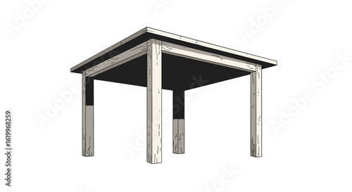 Modern square dining table with sturdy white legs and a dark tabletop perfect for any kitchen or dining room setting