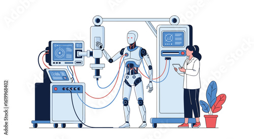 Engineers collaborate with advanced robotic system developing futuristic technologies for a better tomorrow
