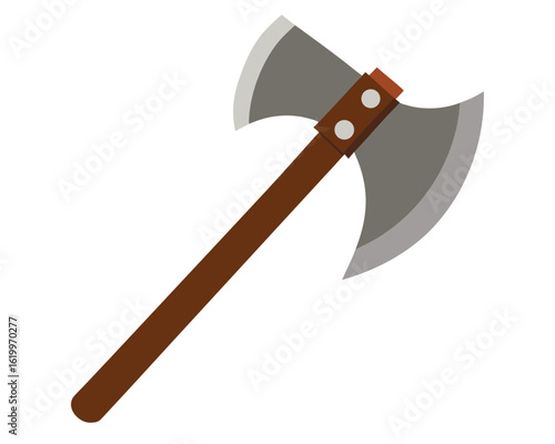 A double bladed axe with a wooden handle isolated on white background Ai Generated