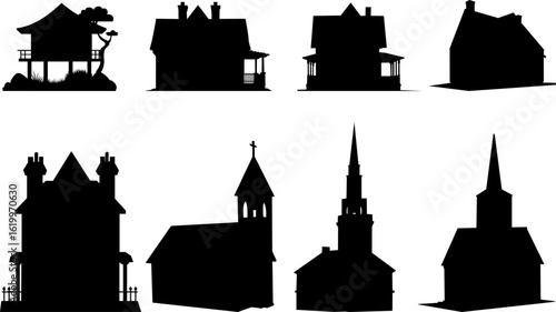 collection of houses, silhouette, vector