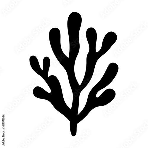 Stylized Seaweed or Coral Illustration in Black Silhouette on White Background