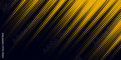 Halftone yellow dots pattern and black gradient grunge texture background. Dotted line comic sport style vector modern
