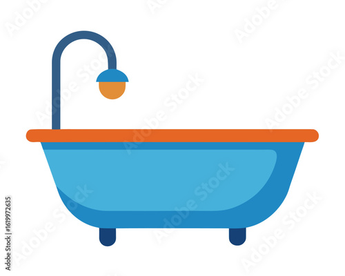 A blue bathtub with orange trim isolated on white background Ai Generated