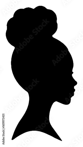 Silhouette of a Woman with an Updo Hairstyle, Isolated on White Background