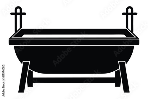 Black Silhouette of a Portable Brazier Charcoal Grill with Two Handles and Stand