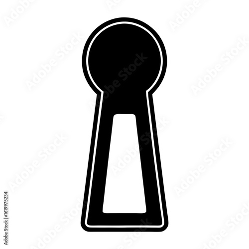 Black and white keyhole illustration representing security and access, simple design