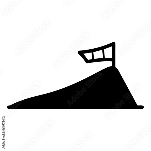 Silhouette illustration of a mountain peak with a flag or marker at the top