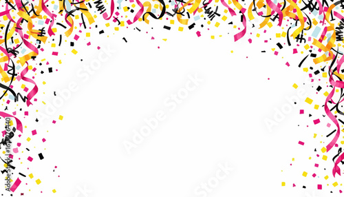 Festive vector illustration featuring a cascade of colorful confetti and streamers, perfect for celebrations, parties, and adding a touch of joy to any design project with a transparent background.