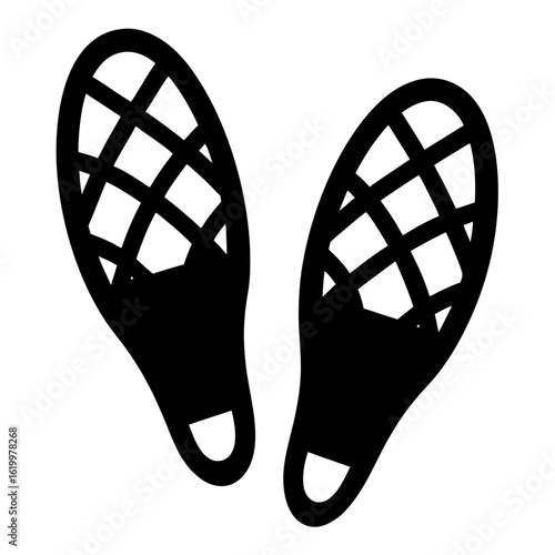Iconic image of a pair of minimalistic stylized snowshoes in black color