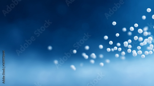 Abstract Swarm of White Spheres on a Deep Blue Background