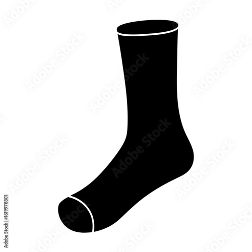 A solid black sock with white trim isolated on a white background