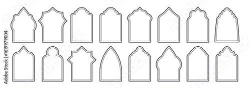 Set of Outline islamic shape illustration design blank islamic shape vector.  islamic frame collection. Elegant Islamic frame shape. Vector design Set.