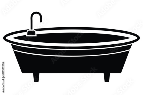 Elegant black bathtub icon with curved faucet and classic design elements for bathroom decor