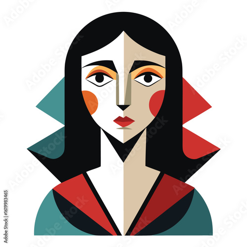 Cubist Female Face In Modern Abstract Style Vector Art Composition