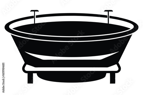 Simple Black and White Vector Illustration of Round Washing Tub on Stand Design