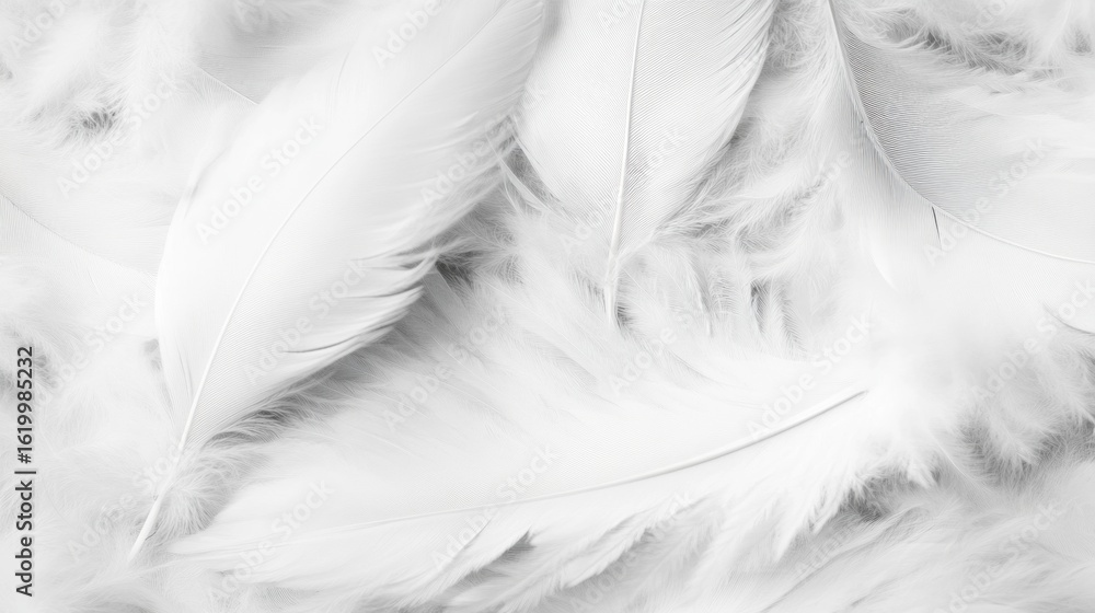 Delicate white feathers are layered on a soft background, evoking a sense of calm and tranquility perfect for a peaceful ambiance Delicate white feathers are layered on a soft background, evoking a sense of calm and tranquility perfect for a peaceful ambiance