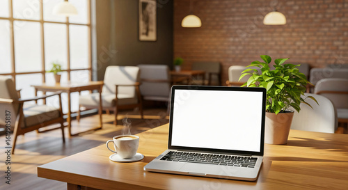 Wallpaper Mural Laptop and Coffee in a Cozy Cafe Setting Torontodigital.ca