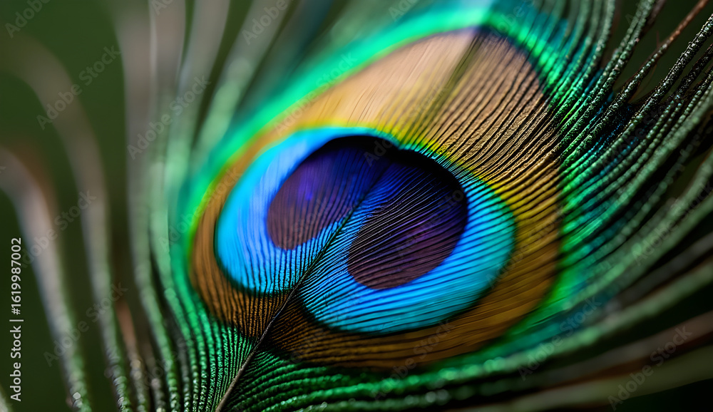 Naklejka premium Beautiful Close-Up of Peacock Feather with Vibrant Colors