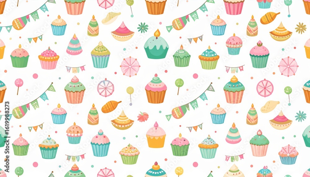 Fototapeta premium Adorable Cupcake Party Pattern mexican pattern