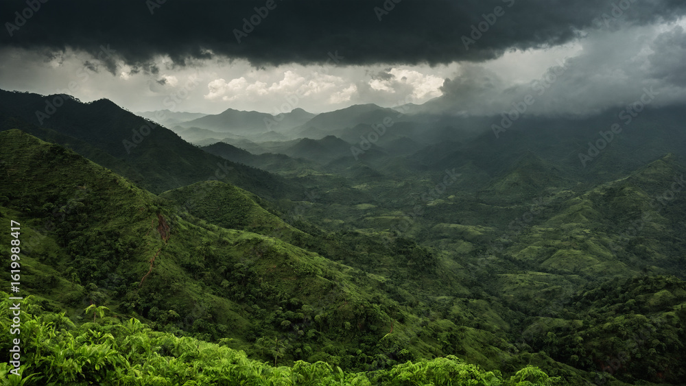 Fototapeta premium Misty Green Mountain Range