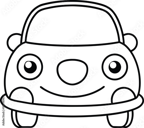 Cute cartoon car isolated on white background in simple outline style