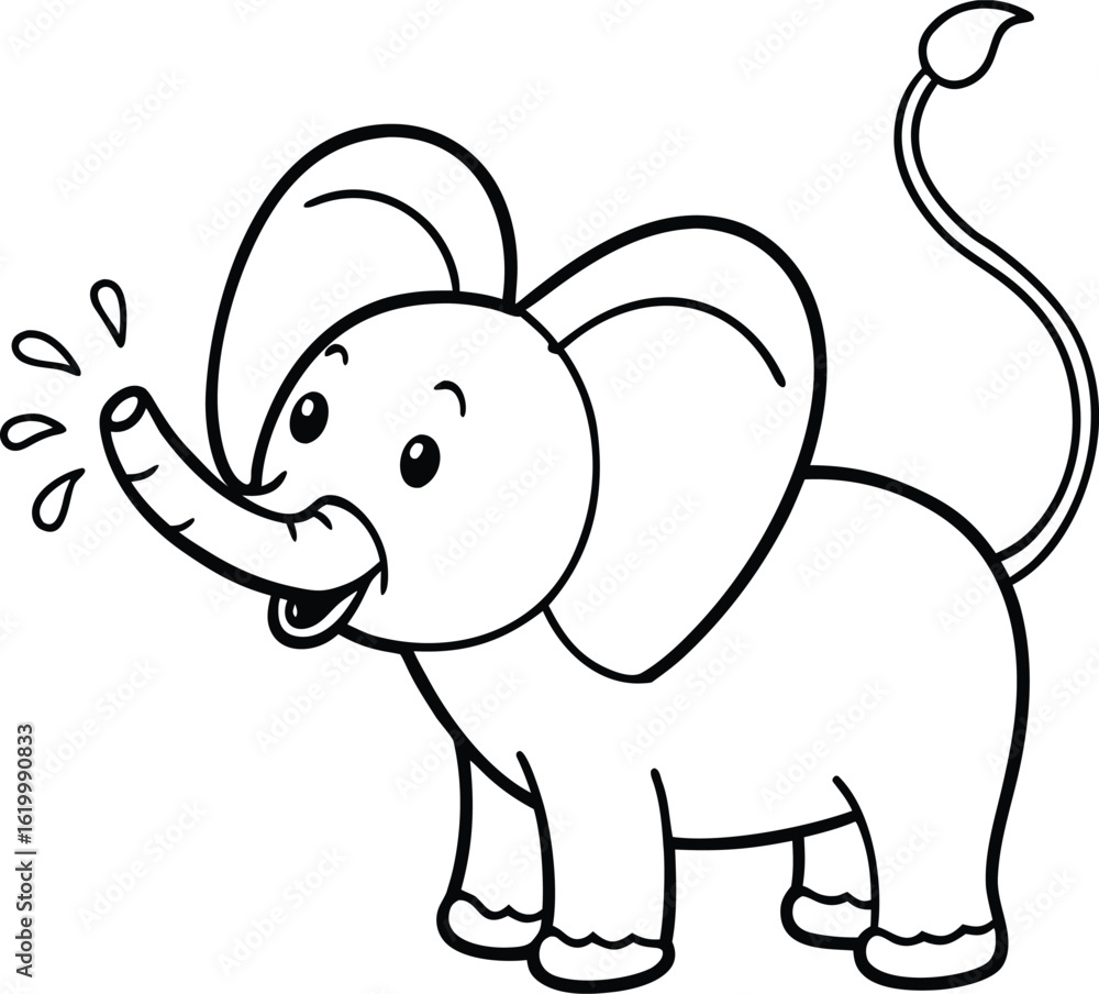 Naklejka premium Cute elephant cartoon spraying water isolated on white background for kids