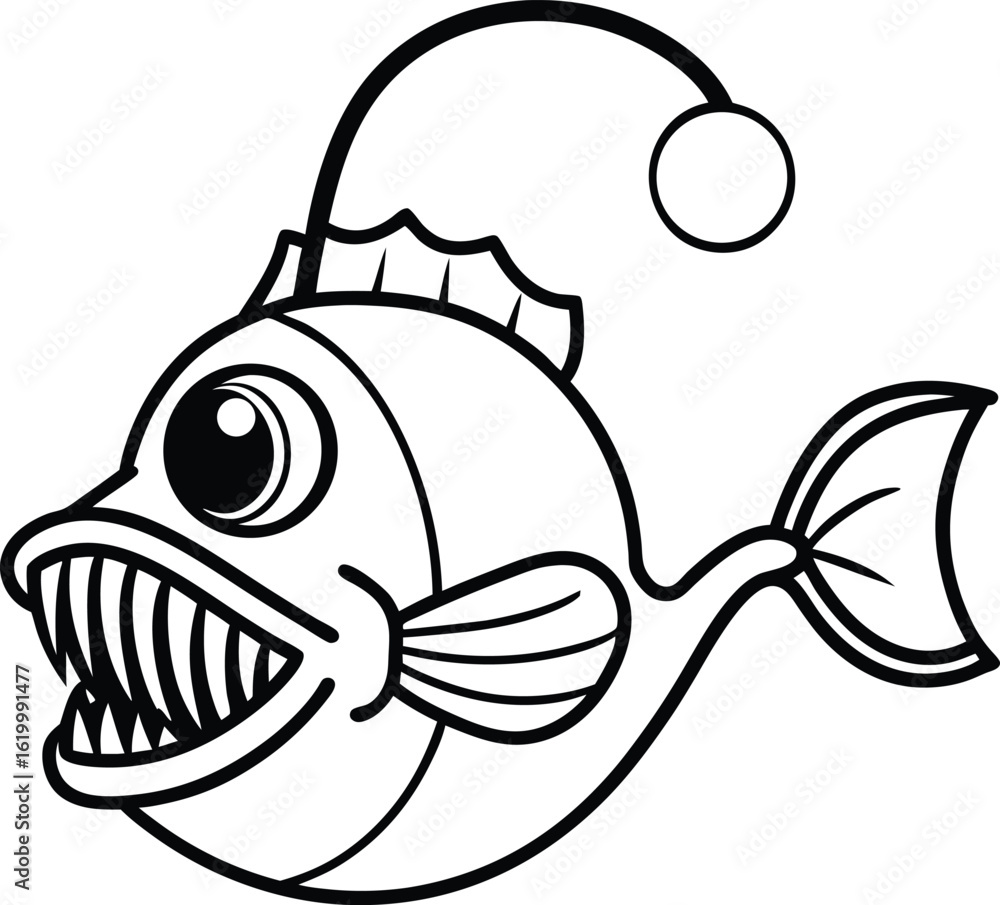 Obraz premium Cartoon anglerfish with big teeth isolated on white background for coloring