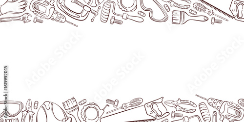 Border frame of repair tool in line art style with space for your text. Perfect for banner website, flyers, repair service or workshop design.