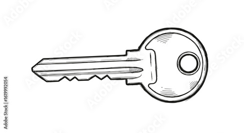 Key illustration in black and white sketch style  